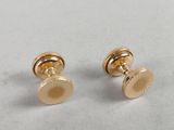 a pair of gold plated stud earrings on a white surface