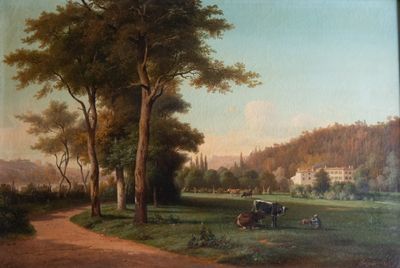 Nicolas FONVILLE (1805-1856) Paysage bucolique en bord de ri…