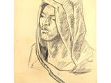 dessin au crayon représentant une femme en sweat à capuche, les yeux fermés