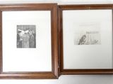 two framed pictures on the wall of a room