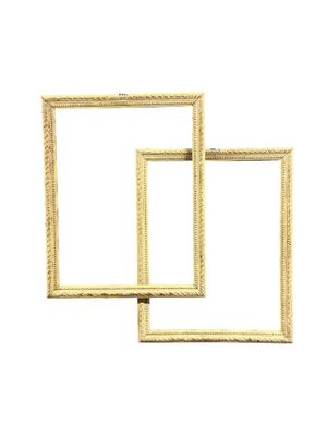 three gold picture frames on a white background