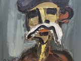 une peinture à l'huile représentant un homme moustachu et coiffé d'un chapeau