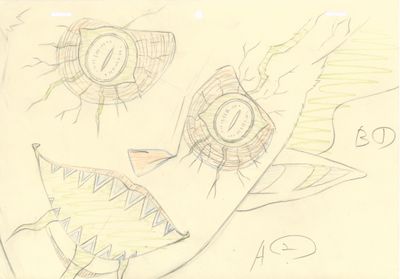 dessin représentant un oiseau sur le visage duquel figure une horloge