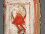une image représentant un tableau d'un oiseau rouge dans un cadre blanc