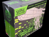 a cardboard box with a green and black design on it
