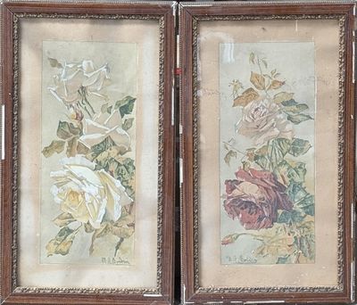 BOIDIN Réunion de deux aquarelles à décor de roses