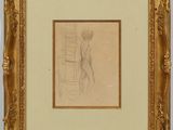 un dessin représentant un homme debout devant une fenêtre