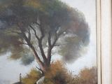 a picture of a painting of a house and a tree