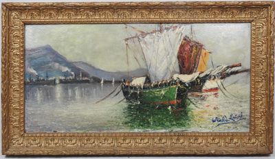 l'image d'une peinture représentant un bateau dans un plan d'eau