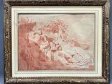 an old picture of a painting of a man and a woman in a landscape