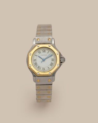 cartier a lady ' s 18ct gold and stainless automatic calendar wristwatch