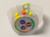 a close up of a wrist watch with a plastic band