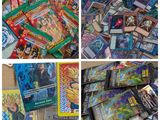 several different pictures of a bunch of cards on a table