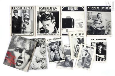 plusieurs photos en noir et blanc montrant une pile de magazines posés sur une surface blanche