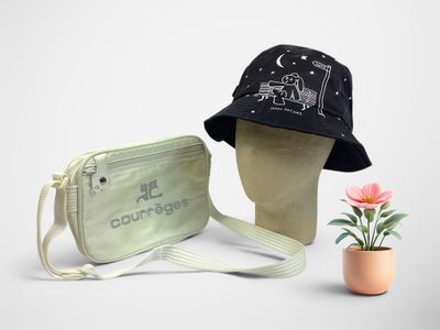 un chapeau et un sac posés à côté d'une fleur