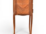 an image of a small wooden table with a marble top