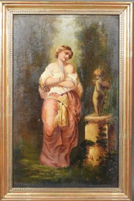 une peinture à l'huile représentant une femme tenant un enfant dans ses bras