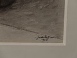 drawing of a man riding a skateboard down a ramp