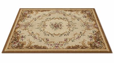 un tapis beige orné d'un motif floral