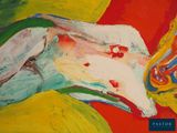 a painting of a horse that is painted on the wall