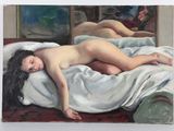 un tableau représentant deux femmes nues allongées sur un lit