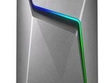the asus rox gaming desktop with a rainbow - lit side panel
