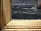 a painting of a sailboat in the middle of the ocean