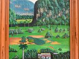 peinture représentant un paysage avec une ferme et une maison au premier plan
