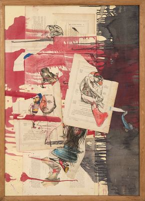 une image représentant un tableau où l'on voit une femme en train de lire un livre sur lequel est posé un oiseau
