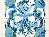 une image représentant un motif floral bleu et vert sur fond blanc