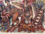 an image of a painting of a man and a woman sitting on a chair