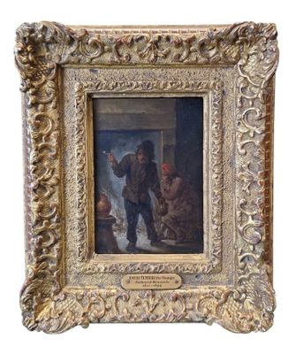 une image représentant un tableau où l'on voit un homme avec un chien dans une pièce