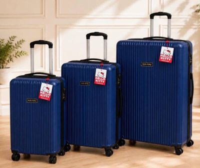 trois bagages posés sur un parquet, à côté d'une plante