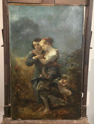 peinture d'une femme tenant un enfant dans ses bras