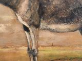 an oil painting of a donkey standing in a field by itself