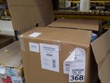 many boxes that are sitting on a pallet in a warehouse