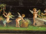 a painting of a group of cherensils in a garden