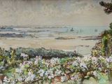 une image représentant un tableau représentant une vue d'une plage et d'un plan d'eau