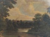 un tableau accroché au mur d'une pièce donnant sur une rivière