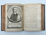 an open book with a picture of a man in a black robe