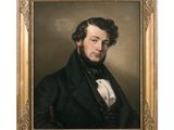 a painting of a man in a black suit and bow tie
