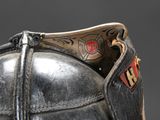 a close up of a helmet that has a patch on it
