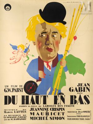 an old movie poster with a man holding a cane and a bird