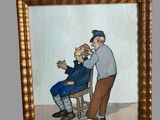 painting of a man sitting on a chair talking to another man in front of him