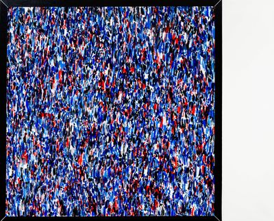 a picture of a television screen with a lot of people on it