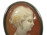 a picture of a lady ' s profile in a cameo broochle