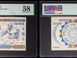 Trois types de monnaies différents sont exposés dans une vitrine