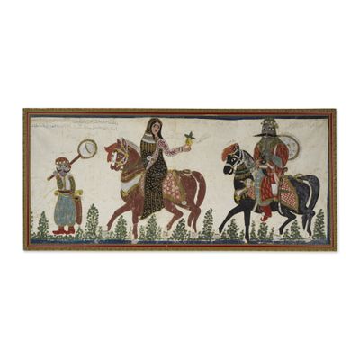 une image représentant un tableau où l'on voit un homme à cheval aux côtés d'une femme à cheval