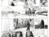a black and white page from a comic strip with a picture of a man riding a horse