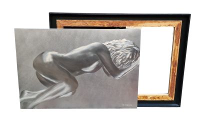 an image of a painting of a nude woman in a black frame